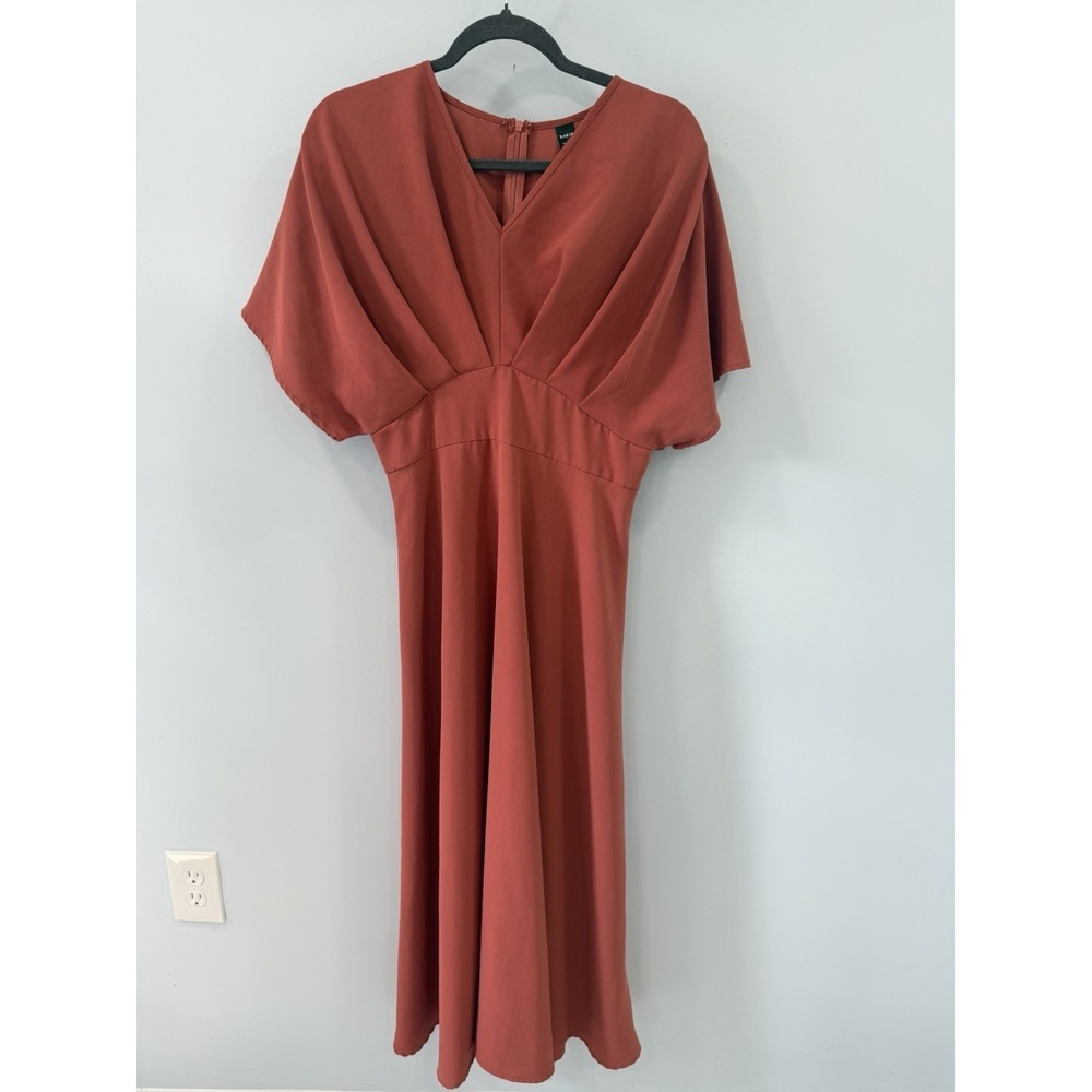 Shein Burnt Orange Maxi Dress Ruched Back Flare Sleeve Boho Style Size 6 Flowy
